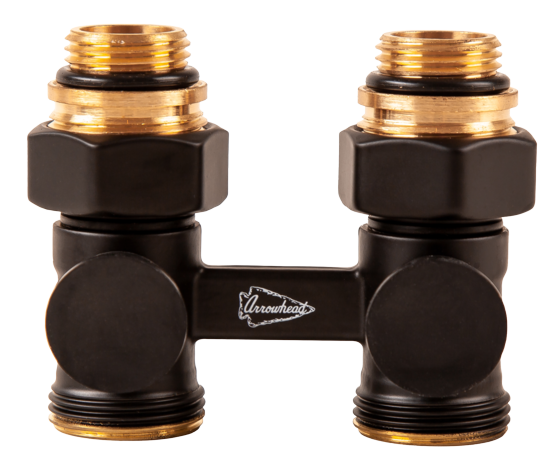 Фитинг двойной со встроенным шаровым краном Arrowhead Black с комплектом адаптеров 1/2"х3/4" (черный) (216032B) Фитинг двойной со встроенным шаровым краном Arrowhead Black с комплектом адаптеров 1/2"х3/4" (черный) (216032B)