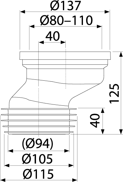 Патрубок для унитаза Alcadrain эксцентрический 40 мм белый (A991-40) Патрубок для унитаза Alcadrain эксцентрический 40 мм белый (A991-40)