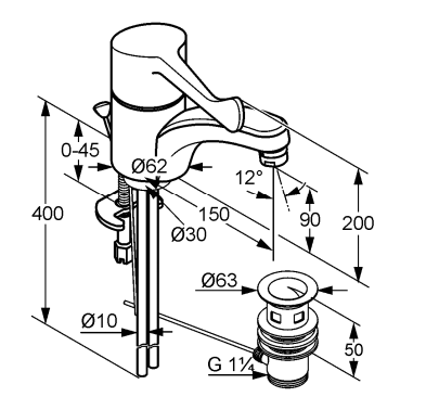 Смеситель для раковины Kludi Medi Care хром, донный клапан (341150524) Смеситель для раковины Kludi Medi Care хром, донный клапан (341150524)