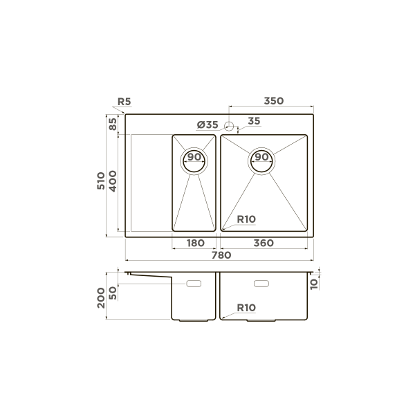 Мойка для кухни врезная Omoikiri Akisame 78-2-IN-R 780х510 нержавеющая сталь (4973063) Мойка для кухни врезная Omoikiri Akisame 78-2-IN-R 780х510 нержавеющая сталь (4973063)