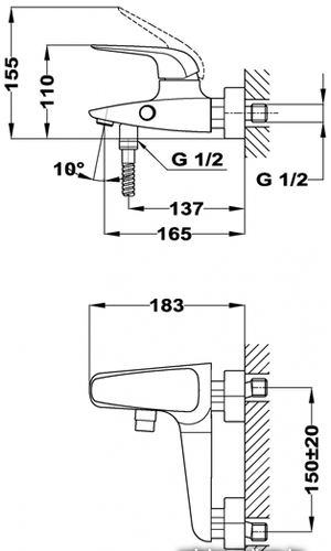 Смеситель для ванны и душа Teka Itaca 671210200 Смеситель для ванны и душа Teka Itaca 671210200