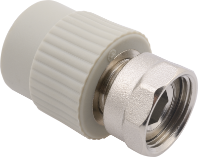 Переход с накидной гайкой и латунной вставкой PP-R 16*1/2"В FV-Plast (латунь, серый) (AA223016012) Переход с накидной гайкой и латунной вставкой PP-R 16*1/2"В FV-Plast (латунь, серый) (AA223016012)