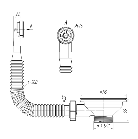 Выпуск для мойки 1 1/2"*115 (3 1/2") АНИ с круглым гибким переливом (нержавеющая решетка) АНИ пласт (N320S) Выпуск для мойки 1 1/2"*115 (3 1/2") АНИ с круглым гибким переливом (нержавеющая решетка) АНИ пласт (N320S)