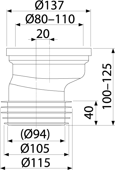 Патрубок для унитаза Alcadrain эксцентрический 20 мм белый (A991-20) Патрубок для унитаза Alcadrain эксцентрический 20 мм белый (A991-20)