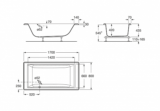 Ванна акриловая Roca Vythos 170х80 (247701000) Ванна акриловая Roca Vythos 170х80 (247701000)