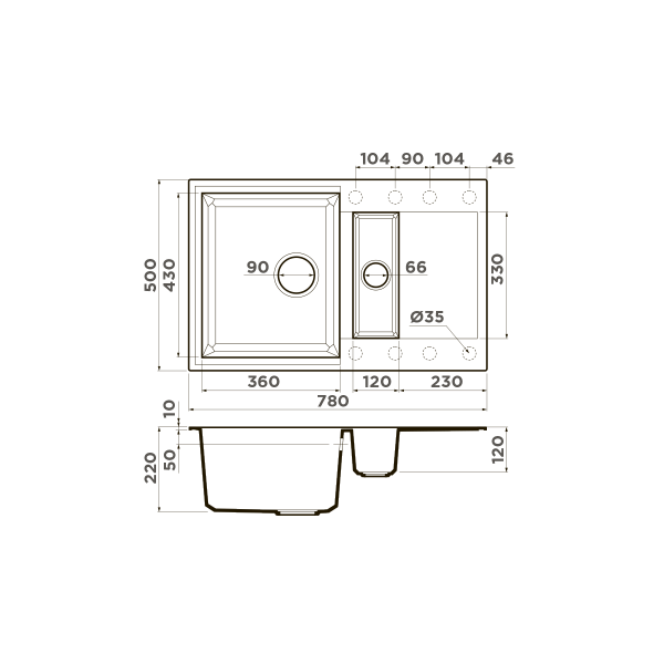 Мойка для кухни врезная Omoikiri Sakaime 78-2-DC 780х500 темный шоколад (4993198) Мойка для кухни врезная Omoikiri Sakaime 78-2-DC 780х500 темный шоколад (4993198)