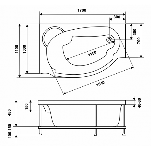 Ванна акриловая Eurolux Alexsandria 170x110 левая Ванна акриловая Eurolux Alexsandria 170x110 левая