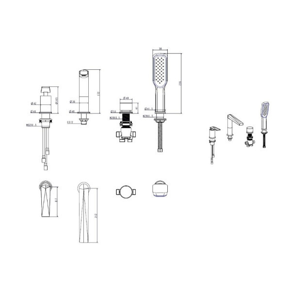 Смеситель на борт ванны Boheme Venturo черный с душевым комплектом (380-B)