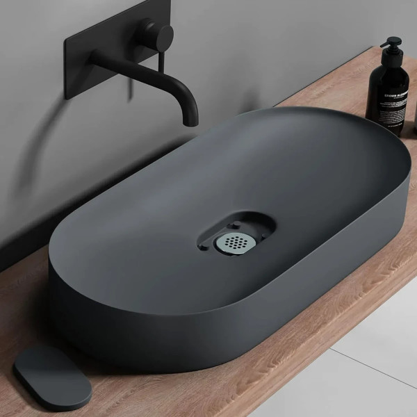 Раковина накладная конгломерат REA Iris grey mat 70x35,5x10,5 серая матовая (REA-U4306)