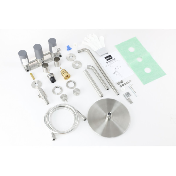 Душевая система Abber Wasser Kreis 316 скрытого монтажа с изливом, термостат, сталь брашированная (AF8150BST)