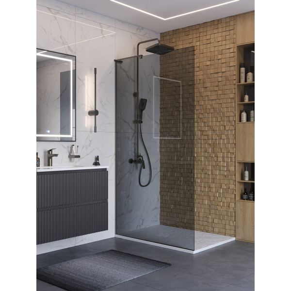 Душевое ограждение BelBagno Uno 100x200 стекло тонированное графит, профиль оружейная сталь матовая (UNO-L-1-TB-100-GR-GM)