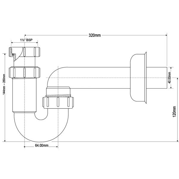 Сифон McAlpine 40 мм. трубный для донного клапана (MRSK14) Сифон McAlpine 40 мм. трубный для донного клапана (MRSK14)