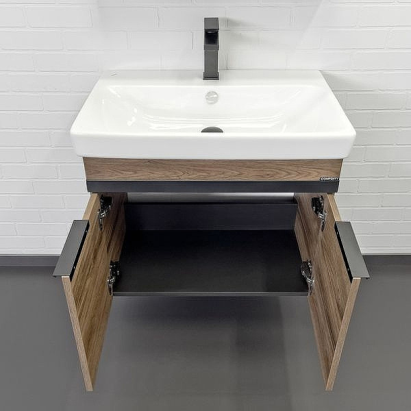 Тумба подвесная с раковиной Comforty Соло 700x145x800 дуб темно-коричневый (00-00010978)