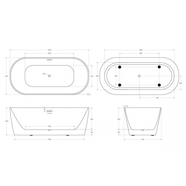 Ванна акриловая BelBagno 170x80 белая (BB415-170-80)