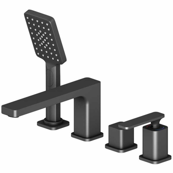 Смеситель на борт ванны Timo Torne черный, лейка душевая 3 режима, шланг для душа, держатель (4330/03Y)