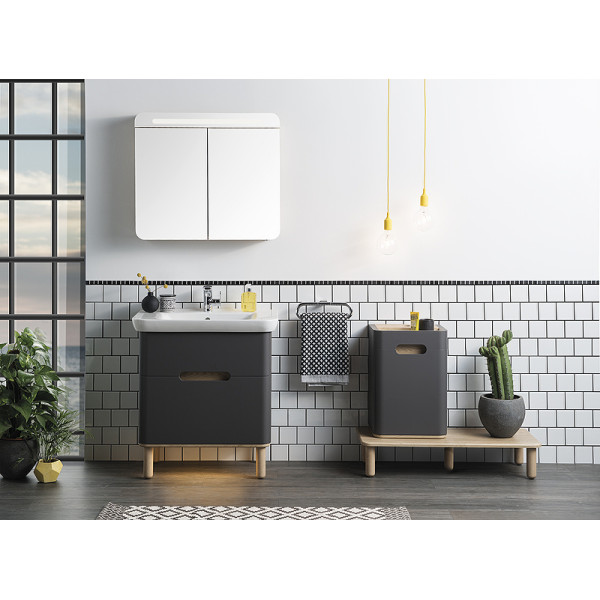 ТУмба подвесная Vitra Sento 65 см с раковиной, с 2 ящиками, с LED подсветкой, матовый антрацит (60834) ТУмба подвесная Vitra Sento 65 см с раковиной, с 2 ящиками, с LED подсветкой, матовый антрацит (60834)