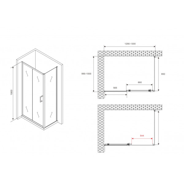 Душевой уголок Abber Schwarzer Diamant 100x100x190 стекло прозрачное, профиль черный (AG30130B5-S100B5)