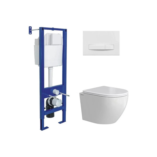 Комплект инсталляция с унитазом Berges Atom Line кнопка белая, унитаз Okus Rimless 49 см, сиденье с soft-close (043394) Комплект инсталляция с унитазом Berges Atom Line кнопка белая, унитаз Okus Rimless 49 см, сиденье с soft-close (043394)