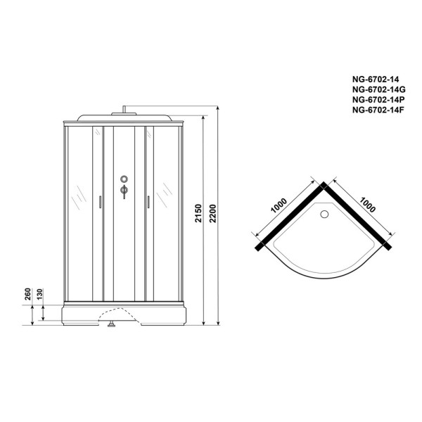 Душевая кабина Classic 100x100 стекло прозрачное, профиль черный (NG-6702-14P)