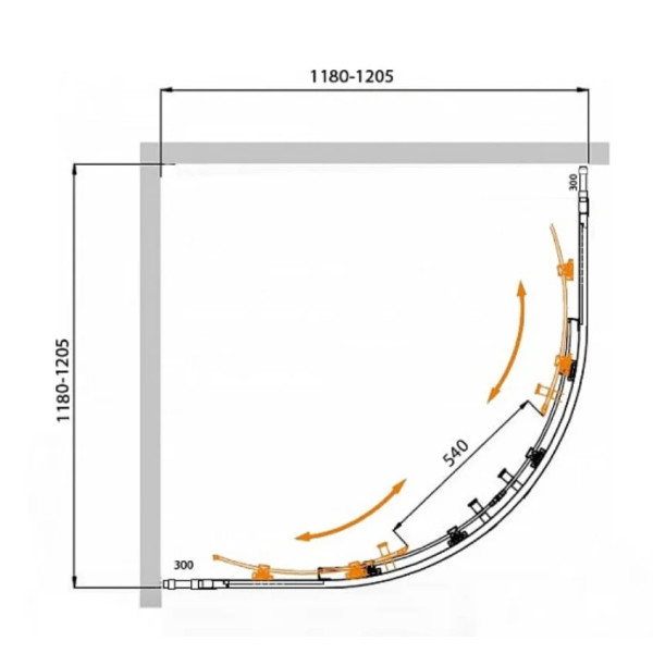 Душевой уголок Cezares Molveno 120x120x195 стекло матовое, профиль хром (MOLVENO-R-22-90+30-P-Cr)