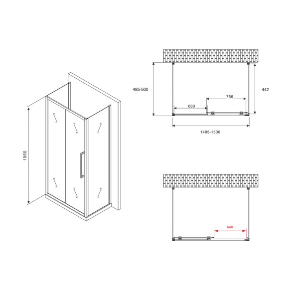 Душевой уголок Abber Schwarzer Diamant 50x50x195 стекло прозрачное, профиль черный (AG30150BH-S50B-S50B)