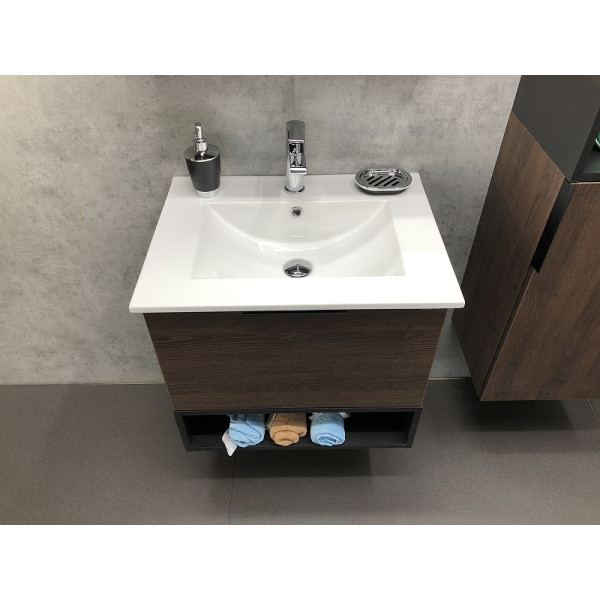 Тумба подвесная с раковиной Comforty Франкфурт 600x460x560 дуб шоколадно-коричневый (00004150530)