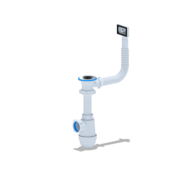 Сифон 40 мм. бутылочный АНИ с выпуском 1 1/2"*70 мм. с гибким прямоугольным переливом АНИ пласт (C0140S)