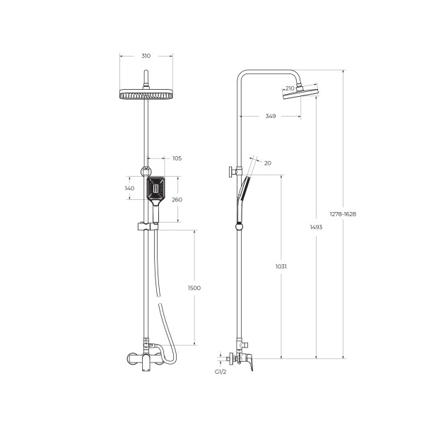 Душевая система BelBagno DUE оружейная сталь (DUE-DOCM-GM) Душевая система BelBagno DUE оружейная сталь (DUE-DOCM-GM)