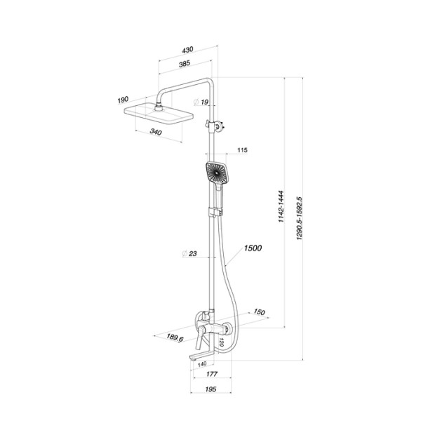 Душевая система Iddis Parker с тропическим душем и изливом матовый графит (PARGM3Fi060)