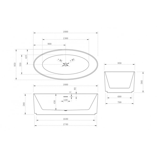 Ванна акриловая Abber 180x85 белая (AB9441-1.8)