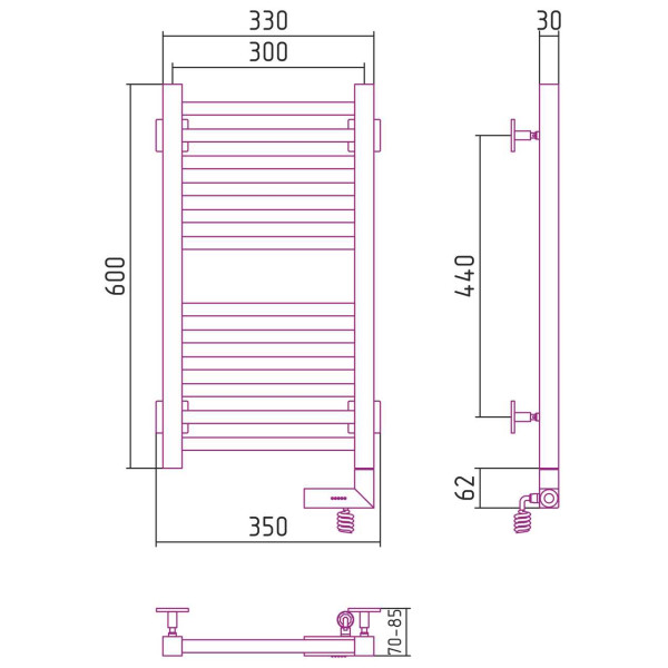 Полотенцесушитель электрический Сунержа Модус 2.0 600x300 МЭМ правый, хром (00-5601-6030)