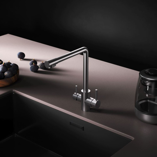 Смеситель для кухни AM.PM X-Joy S с L-изливом с каналом для питьевой воды сатин (F85B05711)