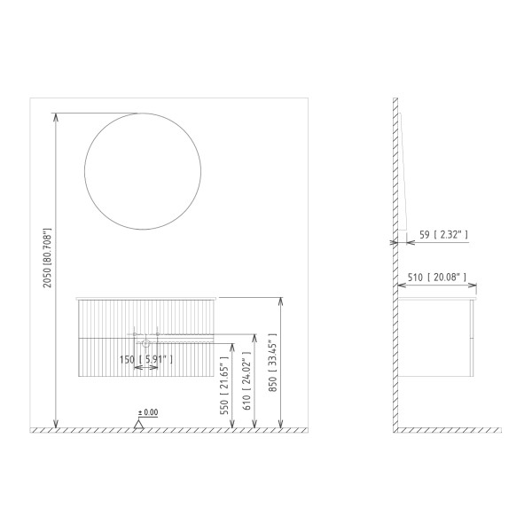 Тумба подвесная Orka Moonlight 1200x510x510 с раковиной бежевый матовый (5001508)