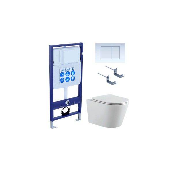 Комплект нсталляция c унитазом Aquatek Вега рама Standard INS-0000012 с звукоиз.прокладкой+крепеж KKI-0000002+кнопкаKDI-0000009+унитаз Вега AQ1905-0