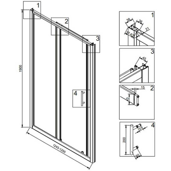 Душевая дверь Veconi VN72B 130x190 стекло прозрачное, профиль черный (VN72B-130-01-C4)