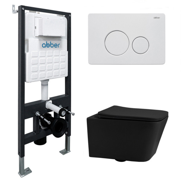Комплект инсталляция с унитазом Abber Rechteck с клавишей белый матовый (AC1201MB-AC0105-AC0121MW)