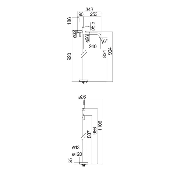 Смеситель напольный Nobili Live черный (WE00180/TBM)