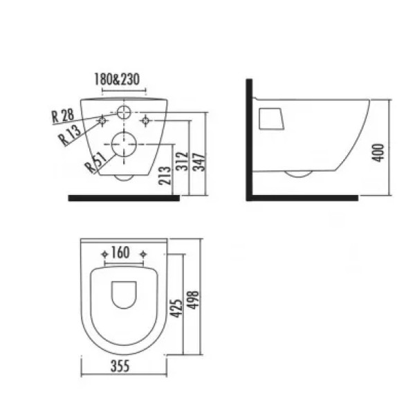 Унитаз подвесной с биде Creavit D?cor 35,5x49,8x38 белый (TP328.000Z0)