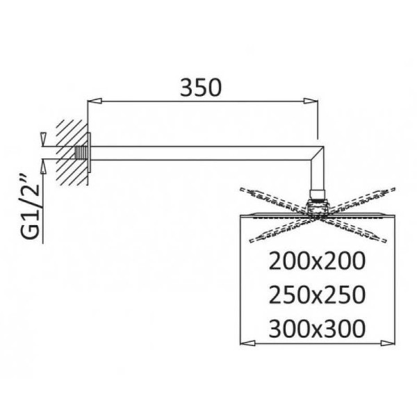 Верхний душ Cezares Porta 30x30 см с изливом 350 мм, черный матовый (PORTA-TDDQ-30-NOP)