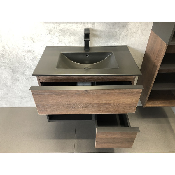 Тумба подвесная с раковиной Comforty Франкфурт 750x465x560 дуб шоколадно-коричневый/черный (00-00000889)