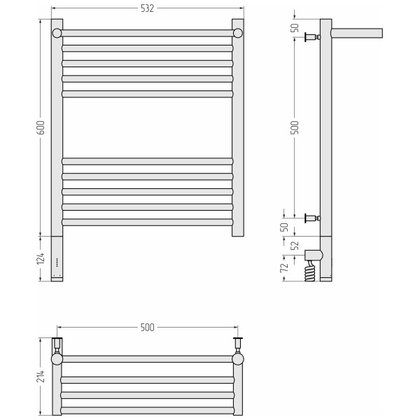 Полотенцесушитель электрический Сунержа Богема 3.0 600x500 с полочкой провод слева матовый чёрный (31-5806-6050)
