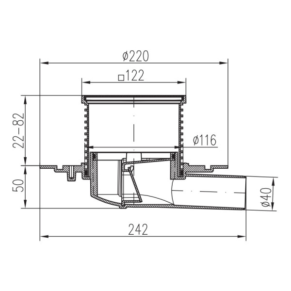 Трап MCH с боковым сливом универсальный DN40 решетка и рамка нерж. 122х122 (г/з+с/з) Трап MCH с боковым сливом универсальный DN40 решетка и рамка нерж. 122х122 (г/з+с/з)