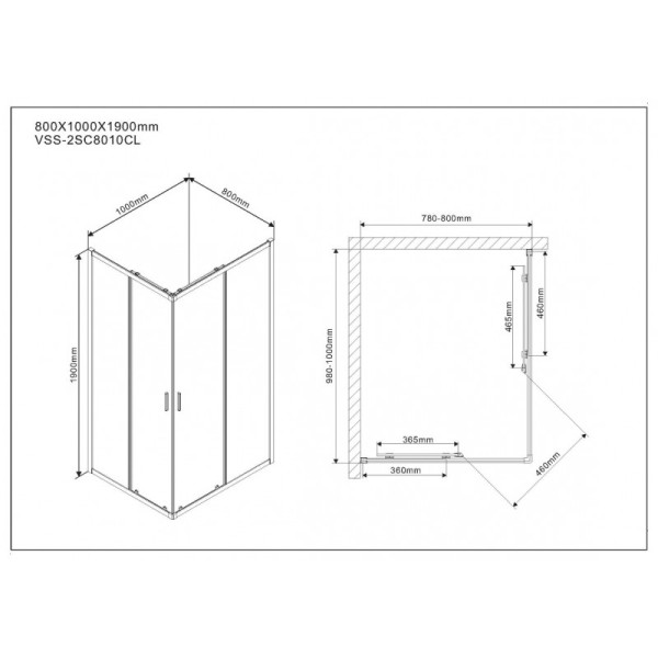 Душевой уголок Vincea Scala 1000х800х1900 стекло прозрачное, профиль хром (VSS-2SC8010CL)
