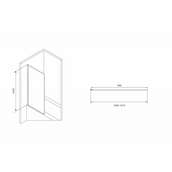 Душевая шторка для ванн Abber Immer Offen 100x140 стекло прозрачное, профиль черный (AG71100B)