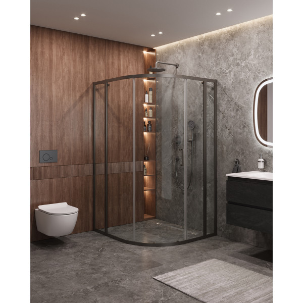Душевой уголок Cezares Molveno 120x110x195 стекло прозрачное, профиль оружейная сталь (MOLVENO-RH-11-120/110-C-GM-IV)