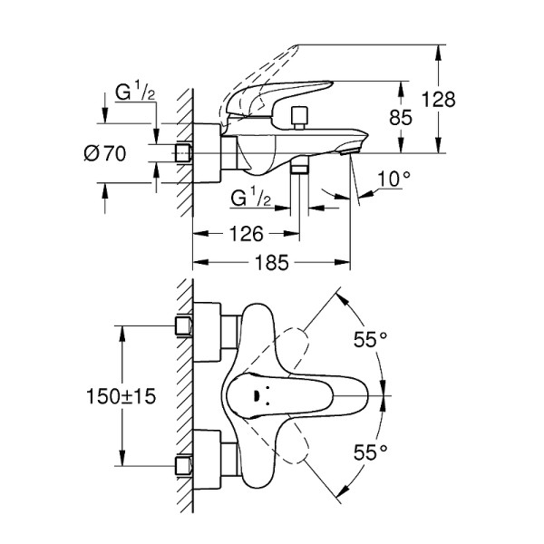 Смеситель для ванны и душа Grohe Eurostyle хром (23726003)