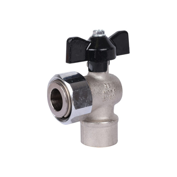 Кран угловой 1/2"*3/4" ВВ шаровый с накидной гайкой Stout (черная бабочка) SVB-1010-001520