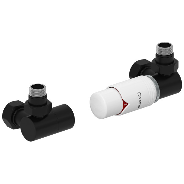 Терморегулятор автоматический Сунержа 1/2"х3/4" НР/НГ 3D правый, набор, матовый черный - белый (31-1422-6202)