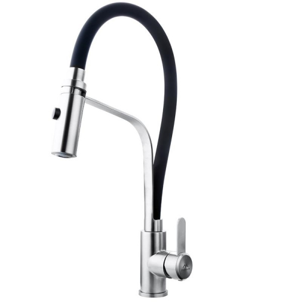 Смеситель для кухни Fashun с гибким изливом сатин/чёрный (A54112-7)