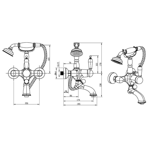 Смеситель для ванны и душа Boheme Provanse Ripresa с душевым гарнитуром бронзовый (363)